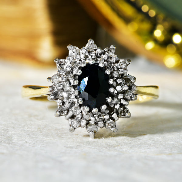 The Vintage 1987 Sapphire and Diamond Cluster Ring - Antique Jewellers