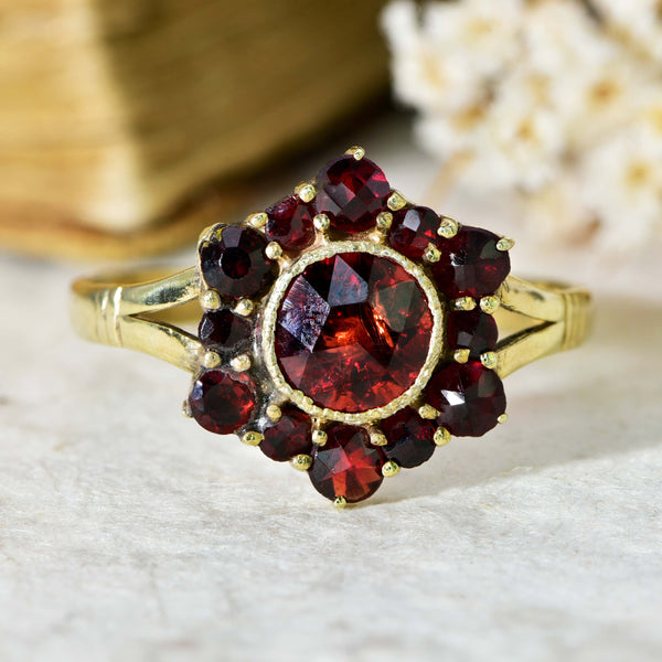The Vintage Garnet Flower Cluster Ring - Antique Jewellers