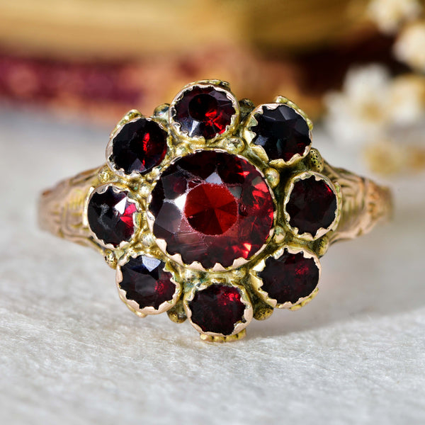The Antique Edwardian Garnet Cluster Bohemian Ring