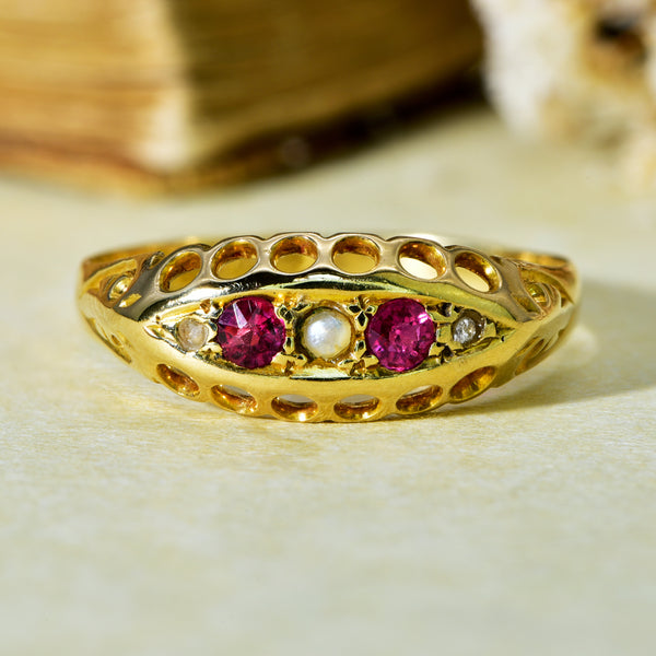 The Antique 1913 Pearl, Ruby and Diamond Ring - Antique Jewellers