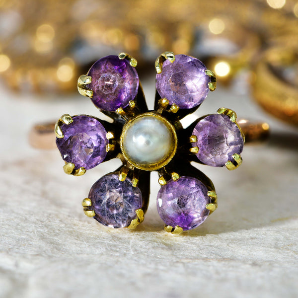 The Vintage Amethyst and Pearl Flowerhead Ring - Antique Jewellers
