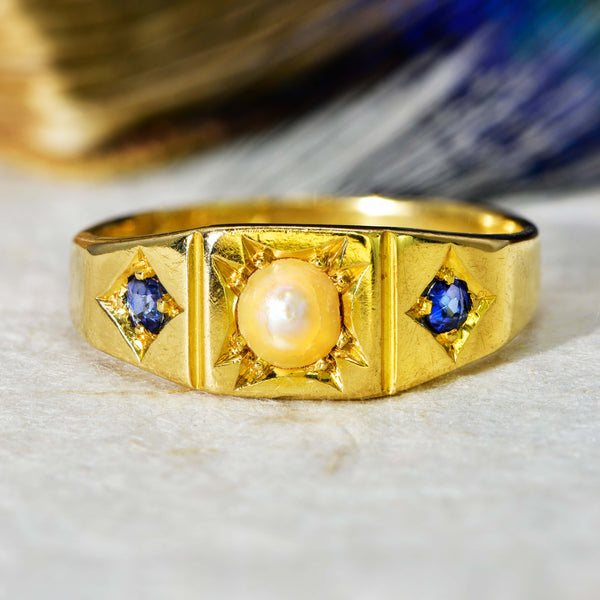 The Antique Late Victorian Pearl and Sapphire Ring - Antique Jewellers