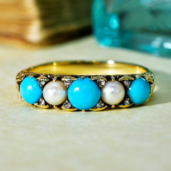 The Vintage Pearl and Diamond Aqua Ring - Antique Jewellers