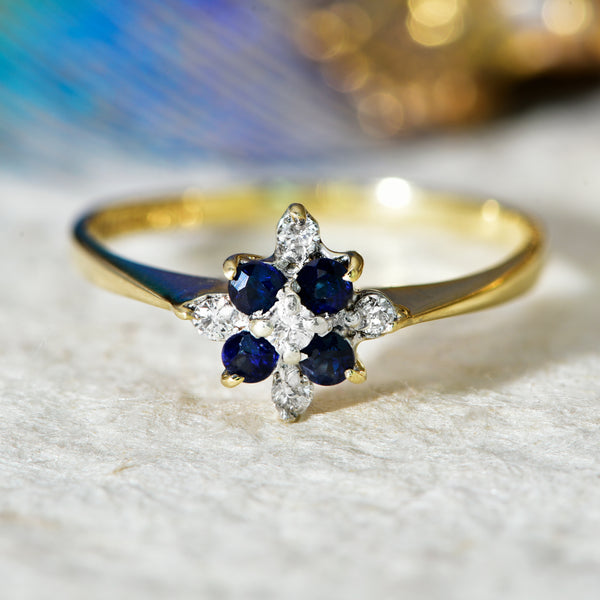 The Vintage 1983 Sapphire and Diamond Dainty Bloom Ring - Antique Jewellers