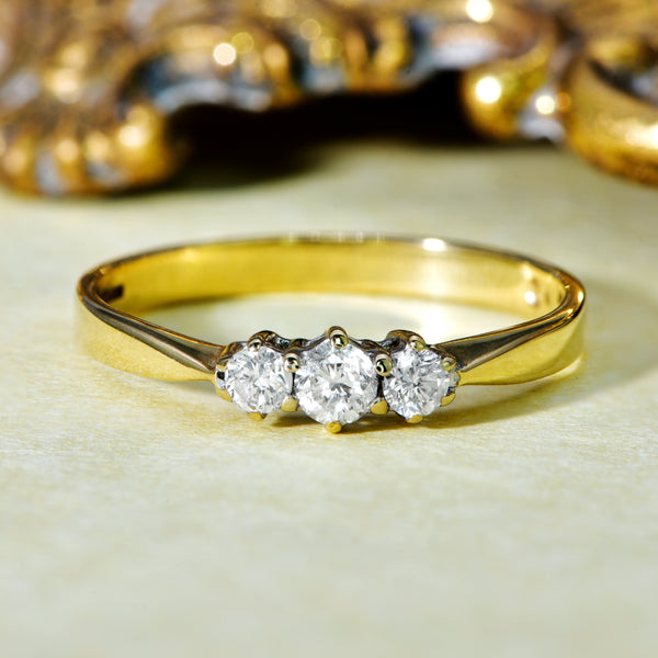 The Vintage Three Brilliant Cut Diamond Dazzling Ring - Antique Jewellers