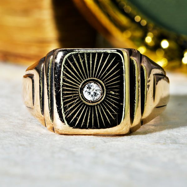 The Vintage 1958 Brilliant Cut Diamond Signet Sunburst Ring - Antique Jewellers