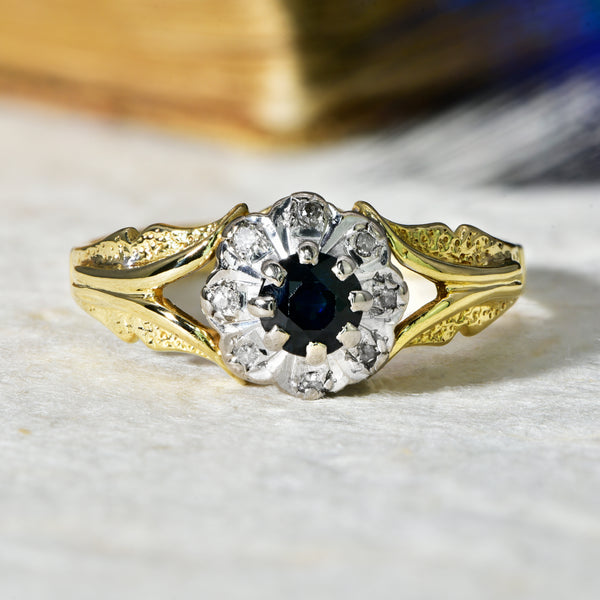 The Vintage 1976 Sapphire and Diamond Royal Flower Ring - Antique Jewellers