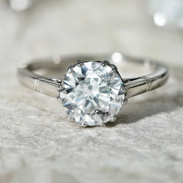The Vintage 2.08ct Brilliant Cut Solitaire Diamond Platinum Ring - Antique Jewellers