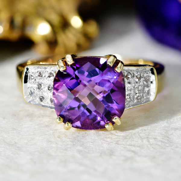 The Vintage 2006 Amethyst and Clear Gemstone Flamboyant Ring - Antique Jewellers