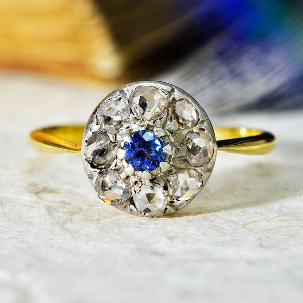 The Sapphire and Rose Cut Diamond Flamboyant Ring - Antique Jewellers