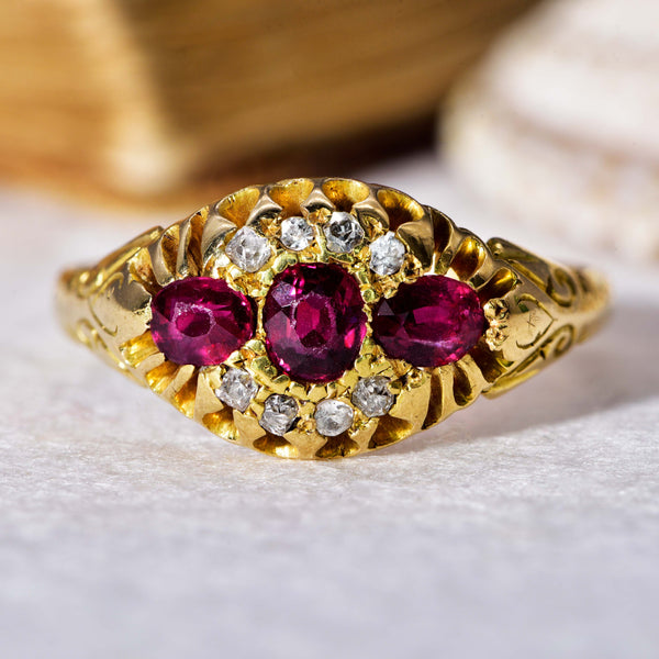 The Antique Victorian Ruby and Old Cut Diamond Cluster Ring