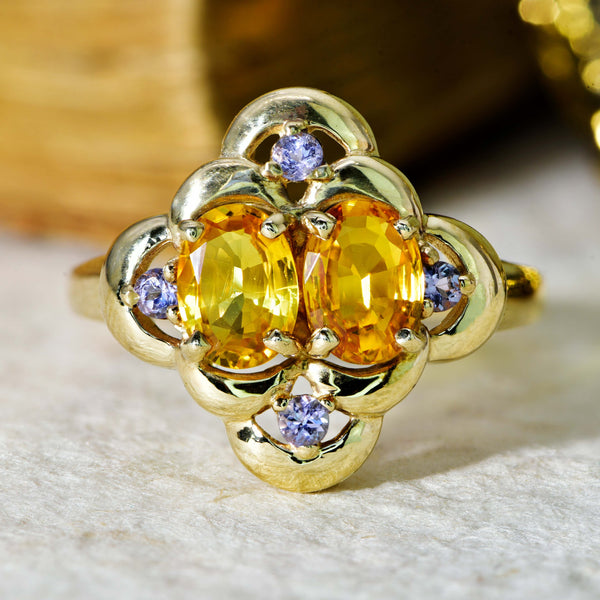 The Contemporary Yellow Sapphire and Tanzanite Elaborate Ring