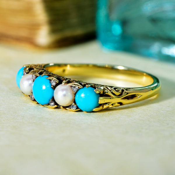 The Vintage Pearl and Diamond Aqua Ring - Antique Jewellers