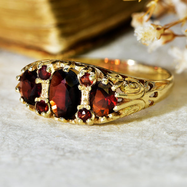 The Vintage 1984 Seven Garnet Ring - Antique Jewellers