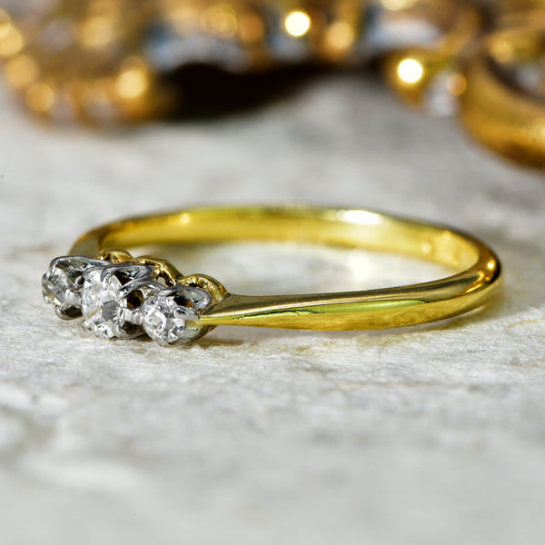 The Vintage Three Brilliant Cut Diamond Dainty Ring - Antique Jewellers