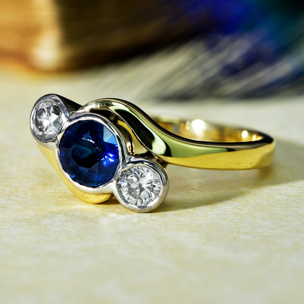 The Vintage 1996 Sapphire and Brilliant Cut Diamond Trio Ring - Antique Jewellers