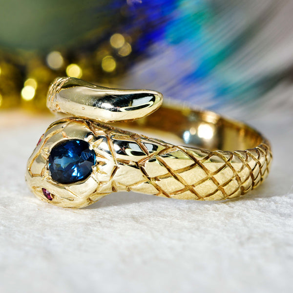 The Vintage 1985 Sapphire and Ruby Snake Ring - Antique Jewellers