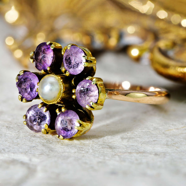 The Vintage Amethyst and Pearl Flowerhead Ring - Antique Jewellers