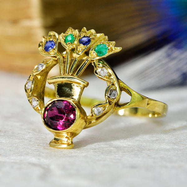 The Vintage 1988 Gemstone Flamboyant Vase Ring - Antique Jewellers