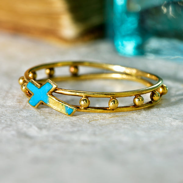 The Vintage Beaded Cross Ring - Antique Jewellers