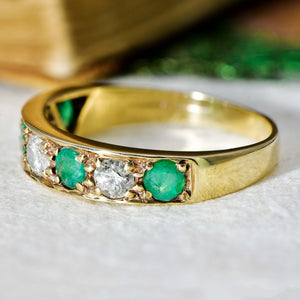 The Vintage 1991 Emerald and Diamond Half Hoop Ring - Antique Jewellers