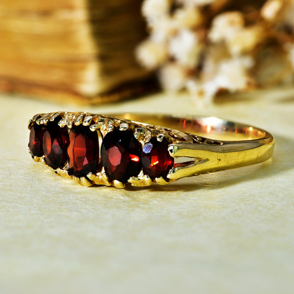 The Vintage 1979 Five Stone Garnet Crimson Ring - Antique Jewellers