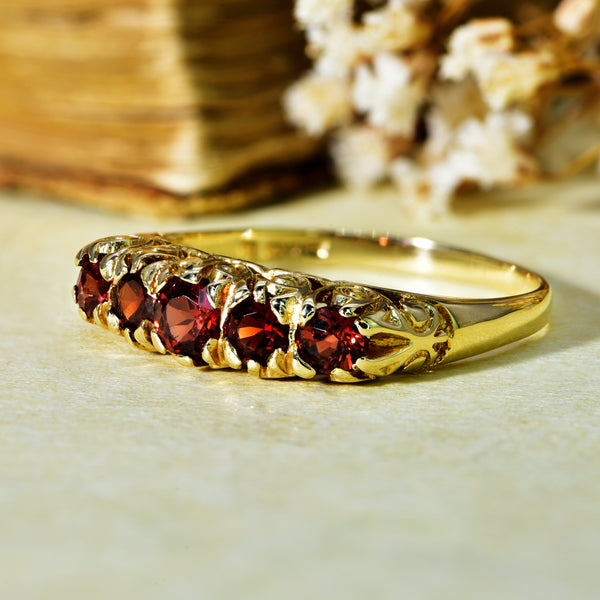 The Vintage Five Stone Garnet Fire Ring - Antique Jewellers