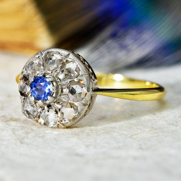 The Sapphire and Rose Cut Diamond Flamboyant Ring - Antique Jewellers