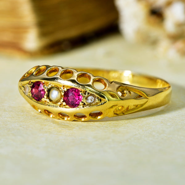 The Antique 1913 Pearl, Ruby and Diamond Ring - Antique Jewellers