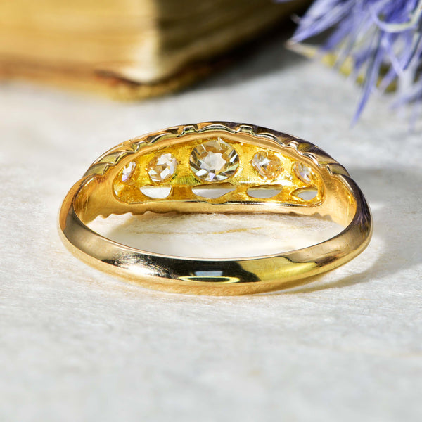 The Antique Victorian 1898 Five Old Cut Diamond Classical Ring - Antique Jewellers