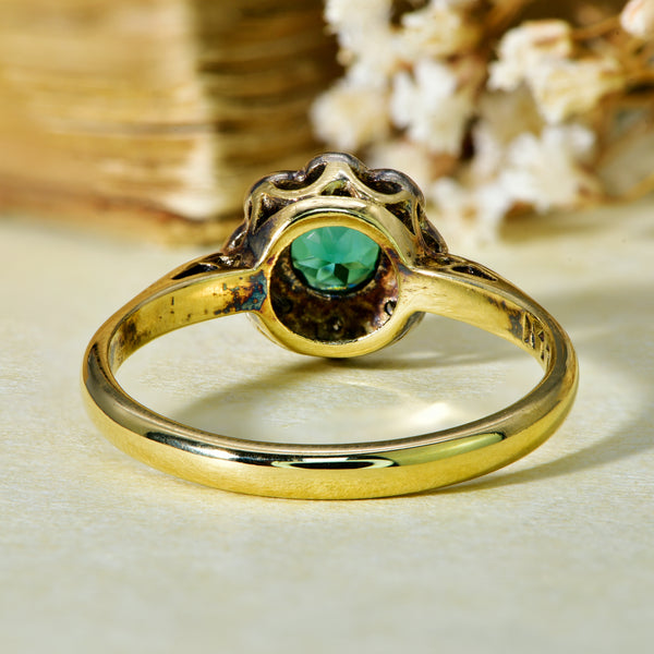 The Vintage Green Gemstone and Diamond Daisy Ring - Antique Jewellers