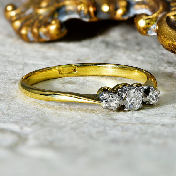 The Vintage Three Brilliant Cut Diamond Dainty Ring - Antique Jewellers