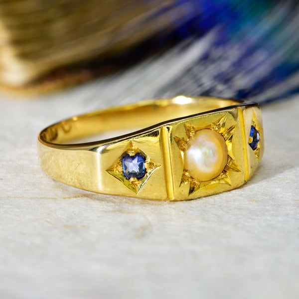 The Antique Late Victorian Pearl and Sapphire Ring - Antique Jewellers