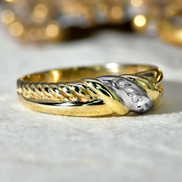 The Vintage 1995 Two Tone Single Cut Diamond Wave Ring - Antique Jewellers