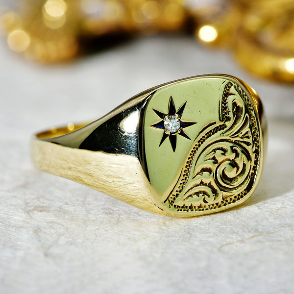 The Vintage 1982 Diamond Star Signet Ring - Antique Jewellers