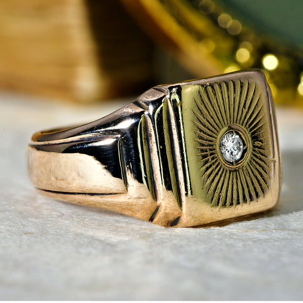 The Vintage 1958 Brilliant Cut Diamond Signet Sunburst Ring - Antique Jewellers