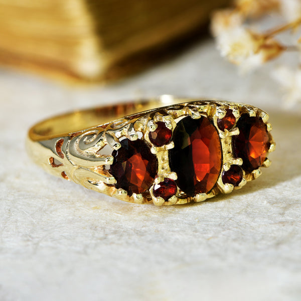 The Vintage 1984 Seven Garnet Ring - Antique Jewellers