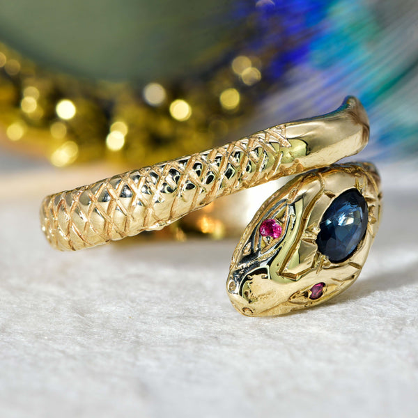 The Vintage 1985 Sapphire and Ruby Snake Ring - Antique Jewellers