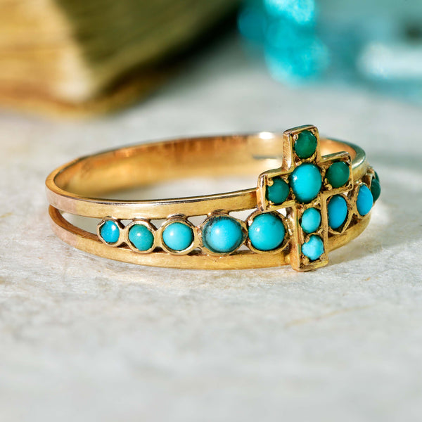 The Antique French Turquoise Cross Ring - Antique Jewellers