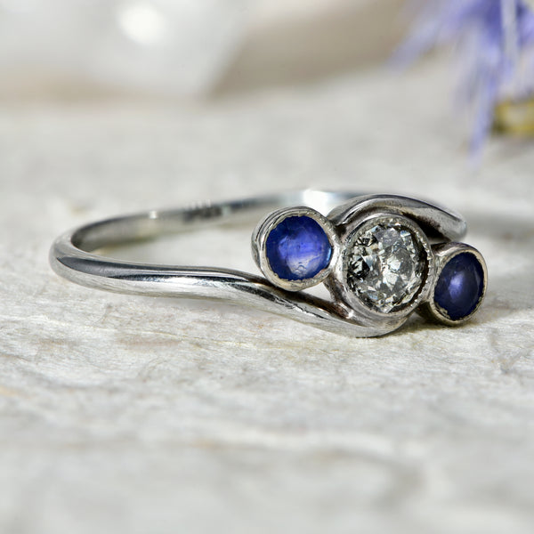 The Vintage Diamond and Blue Paste Trio Ring - Antique Jewellers