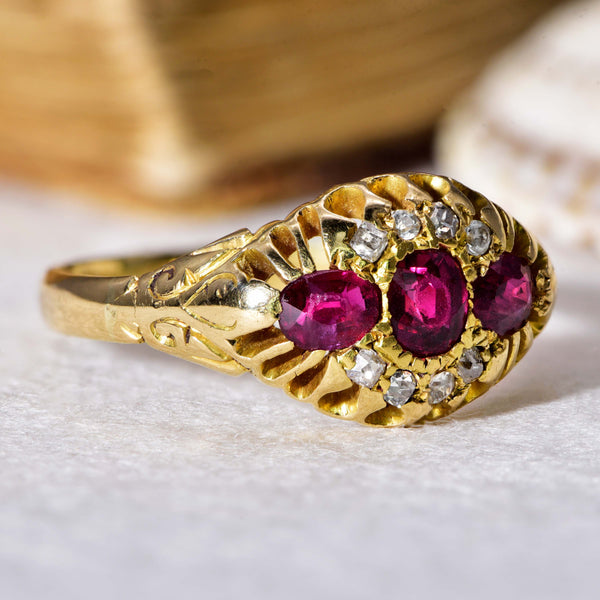 The Antique Victorian Ruby and Old Cut Diamond Cluster Ring - Antique Jewellers