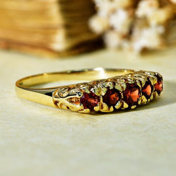 The Vintage Five Stone Garnet Fire Ring - Antique Jewellers