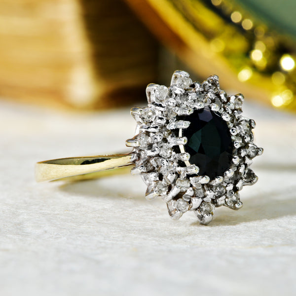 The Vintage 1987 Sapphire and Diamond Cluster Ring - Antique Jewellers