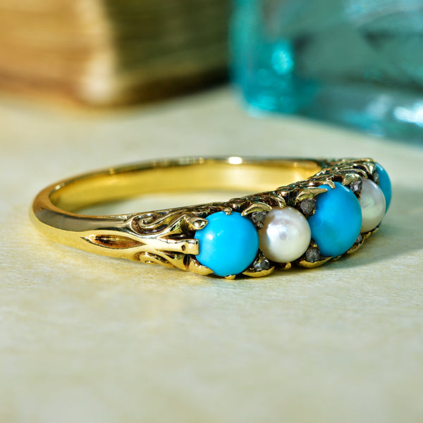 The Vintage Pearl and Diamond Aqua Ring - Antique Jewellers