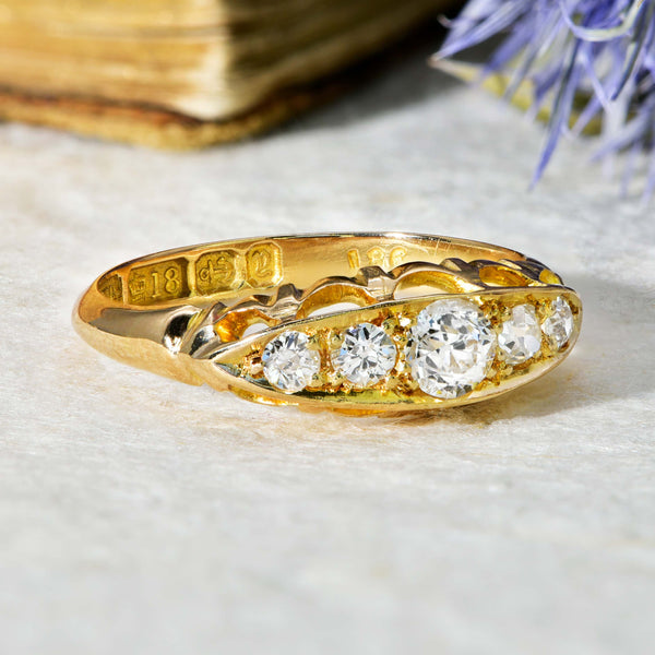 The Antique Victorian 1898 Five Old Cut Diamond Classical Ring - Antique Jewellers