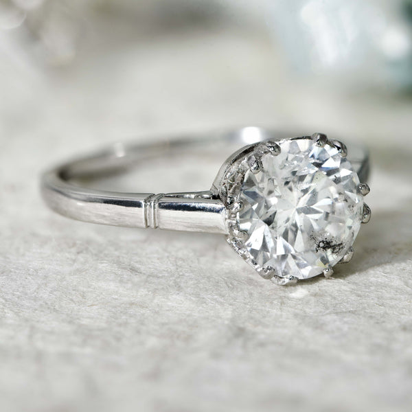 The Vintage 2.08ct Brilliant Cut Solitaire Diamond Platinum Ring - Antique Jewellers