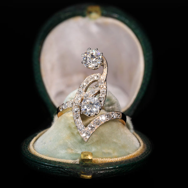 The Antique Art Nouveau Diamond Flamboyant Ring - Antique Jewellers