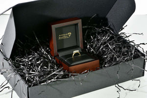 A diamond ring in a display box