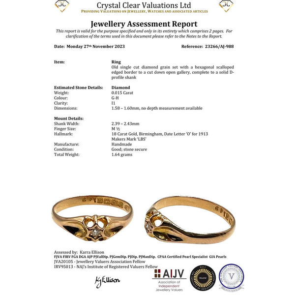 The Antique 1913 Single Cut Solitaire Diamond Ring - Antique Jewellers