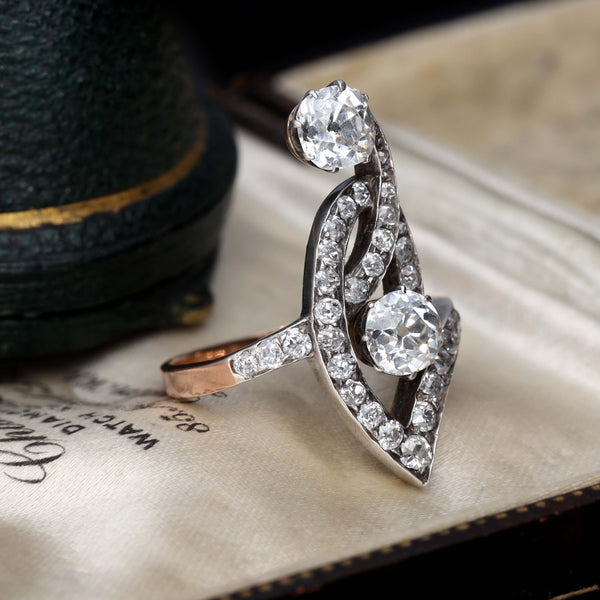 The Antique Art Nouveau Diamond Flamboyant Ring - Antique Jewellers